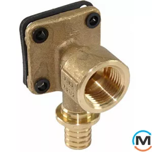 Уголок Rehau Rautitan RX настенный с квадратными наст.фланцямы 16-Rp1 / 2, Вариант: Настенный с фланцем, Тип резьбы: Внутренняя, Диаметр резьбы: 1/2", Диаметр (мм): 16, Рабочее давление (бар): 10, Материал: Латунь красная, фото 