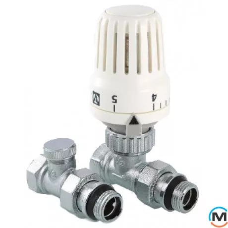 Комплект Valtec терморегулюючого обладнання прямий 1/2", Діаметр різьблення: 1/2", Виконання: Прямий, Колір: Нікельований, Нульове становище: Ні, Приєднання: М30х1,5, фото 