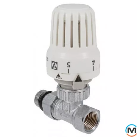 Клапан Valtec с термостатической головкой прямой 1/2", Диаметр резьбы: 1/2", Исполнение: Прямой, Цвет: Никелированный, Нулевое положение: Нет, Присоединение: М30х1,5, фото 