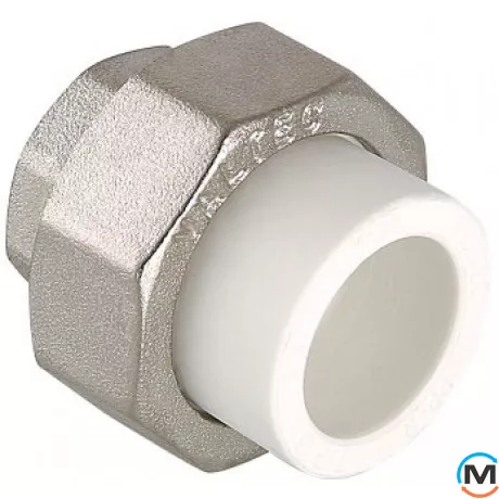 Поліпропіленовий з'єднувач Valtec PPR роз'ємний з переходом на вн. нар. 50х1 1/2", Тип різьблення: Внутрішня, Діаметр різьблення: 1 1/2", Діаметр (мм): 50, фото 