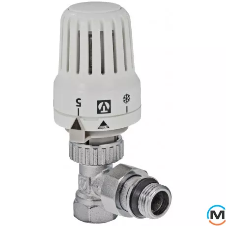 Клапан Valtec із термостатичною головкою кутовий 1/2", Діаметр різьблення: 1/2", Виконання: Кутовий, Колір: Нікельований, Нульове становище: Ні, Приєднання: М30х1,5, фото 