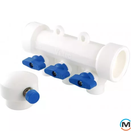 Поліпропіленовий колектор Valtec PPR з відсічними Кран Valtecами (5 вих), Кількість виходів: 5, Діаметр (мм): 20, фото 