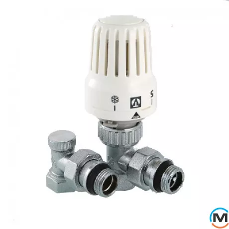 Комплект Valtec терморегулирующего оборудования угловой 1/2", Диаметр резьбы: 1/2", Исполнение: Угловой, Цвет: Никелированный, Нулевое положение: Нет, Присоединение: М30х1,5, фото 