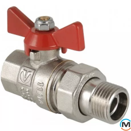 Кран шаровый Valtec американка вн.-нар. 1", Тип резьбы: Внутренняя/Наружная, Диаметр резьбы: 1", Модификация: Красная ручка, Исполнение: Прямой, Тип ручки: Бабочка, Рабочее давление (бар): 40, Материал: Латунь, фото 