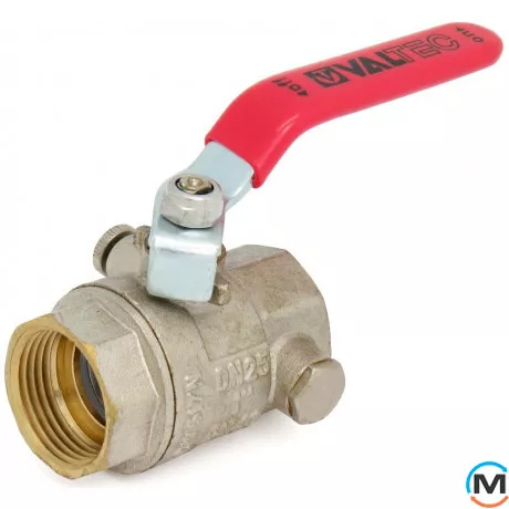 Кран кульовий Valtec BASE з дренажем та повітровідвідником 1" вн.-вн., Тип різьблення: Внутрішня/Внутрішня, Діаметр різьблення: 1", Виконання: Прямий, Тип ручки: Ручка, Робочий тиск (бар): 40, Матеріал: Латунь, фото 