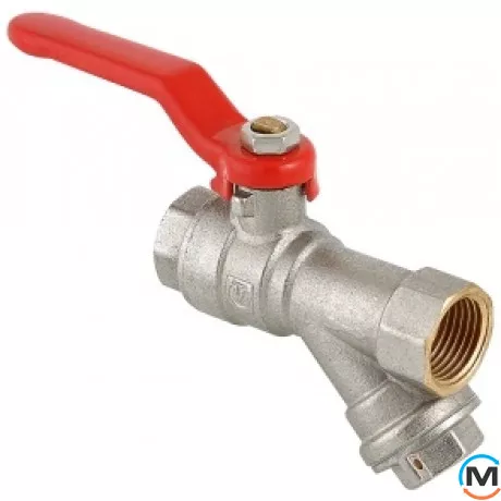 Кран шаровый Valtec с фильтром вн.-вн. 3/4", Тип резьбы: Внутренняя/Внутренняя, Диаметр резьбы: 3/4", Модификация: Фильтр косой, Исполнение: Прямой, Тип ручки: Ручка, Рабочее давление (бар): 20, Материал: Латунь, фото 