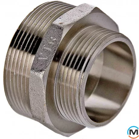 Ниппель-переходник Valtec 2"х1/2" Никель, Тип резьбы: Наружная, Диаметр резьбы: 2", Модификация: 2"х1/2", Исполнение: Редукционный, Материал: Латунь никелированная, фото 