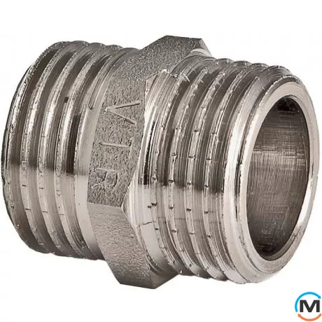 Ніпель Valtec Нікель 1 1/4", Тип різьблення: Зовнішня, Діаметр різьблення: 11/4", Модифікація: 11/4"х11/4", Виконання: З'єднувальний, Матеріал: Латунь нікельована, фото 