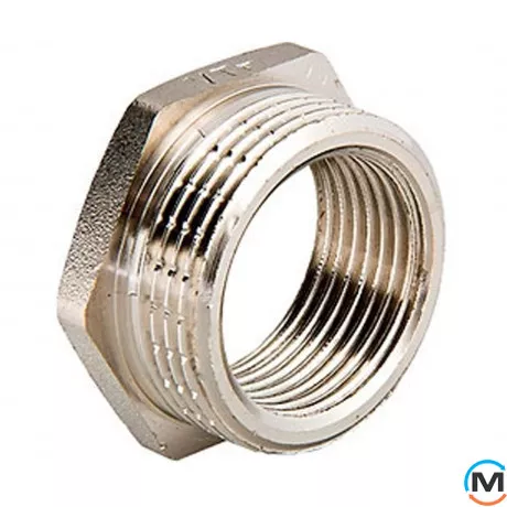 Переход-футорка Valtec нар.-вн. 1 1/2"х1 1/4" Никель, Вариант: 1 1/2"х1 1/4", Тип резьбы: Внутренняя/Наружная, Диаметр резьбы: 1 1/2", Материал: Латунь никелированная, фото 