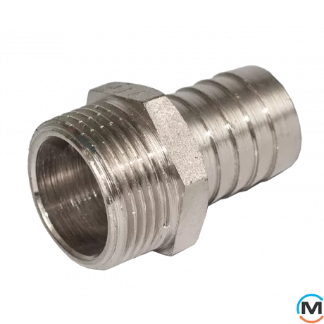 Штуцер Valtec із зовнішнім різьбленням 10 х 1/2" Нікель, Варіант: 10 х 1/2", Тип різьблення: Зовнішня, Діаметр різьблення: 1/2", Матеріал: Латунь нікельована, фото 