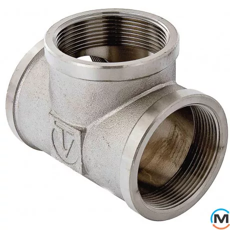 Трійник Valtec Нікель 3/4", Тип різьблення: Внутрішня, Діаметр різьблення: 3/4", Модифікація: 3/4"х3/4"х3/4" вн., Матеріал: Латунь нікельована, фото 