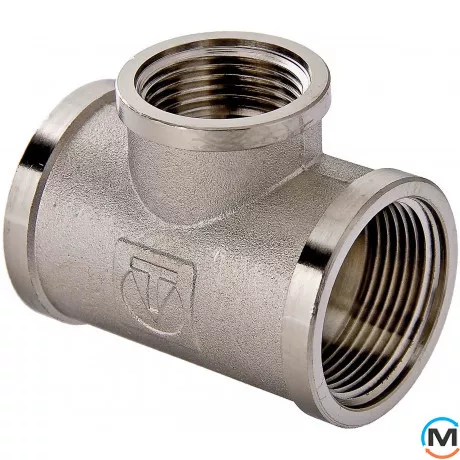 Трійник Valtec перехідний різьбовий 1"х3/4"х1" Нікель, Тип різьблення: Внутрішня, Діаметр різьблення: 1", Модифікація: 1"х3/4"х1", Матеріал: Латунь нікельована, фото 