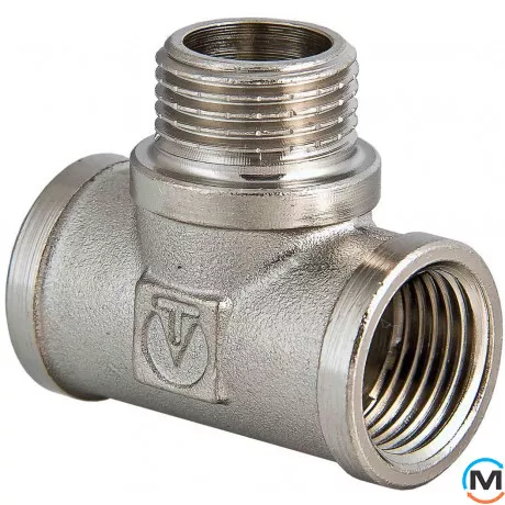 Тройник Valtec вн./нар./вн. Никель 1/2", Тип резьбы: Внутренняя/Наружная/Внутренняя, Диаметр резьбы: 1/2", Модификация: 1/2"х1/2"х1/2" вн.-нар.-вн., Материал: Латунь никелированная, фото 