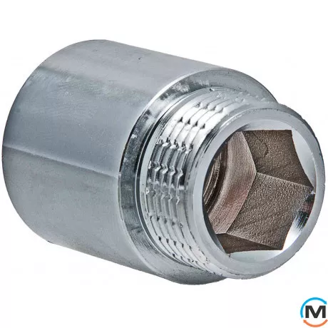 Подовжувач Valtec 1/2" вн. х80 мм (Хром), Варіант: 80 мм, Тип різьблення: Внутрішня/Зовнішня, Діаметр різьблення: 1/2", Матеріал: Латунь хромована, фото 