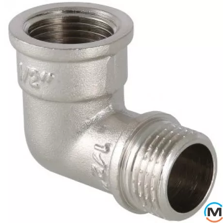 Кутник Valtec нар.-нар. Нікель 3/4", Тип різьблення: Зовнішня, Діаметр різьблення: 3/4", Матеріал: Латунь нікельована, фото 