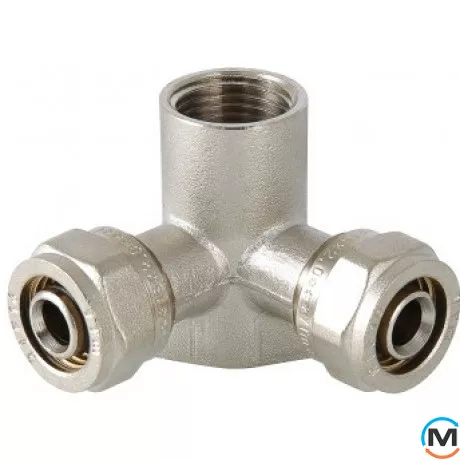 Valtec VTm.334 Водорозетка с двумя выходами 20 х1/2", Вариант: Проходная, Тип резьбы: Внутренняя, Диаметр резьбы: 1/2", Диаметр (мм): 20, Рабочее давление (бар): 10, Материал: Сталь нержавеющая, фото 