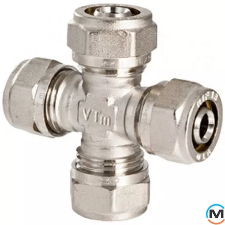 Valtec VTm.341 Хрестовина 26 х 20 х 26 х 20, Виконання: 26 х 20 х 26 х 20, Діаметр (мм): 26, Робочий тиск (бар): 10, Матеріал: Сталь нержавіюча, фото 