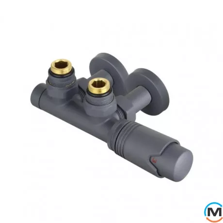 Термостатичний комплект ARTTIDESIGN для нижнього підключення 1/2 50мм "БІНОКЛЬ" сірий матовий, фото 