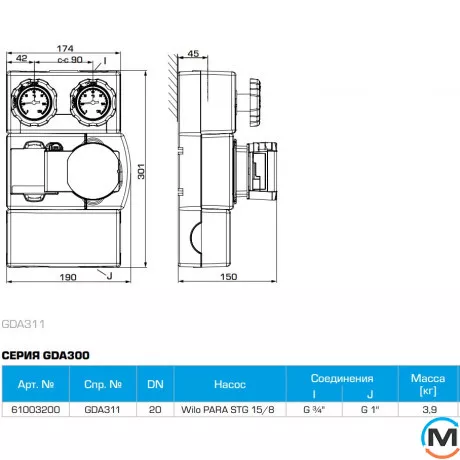 Насосна група ESBE GDA311 DN20 пряма з енергоефективним насосом WILO Yanos para RKА 15/8, фото , зображення 2