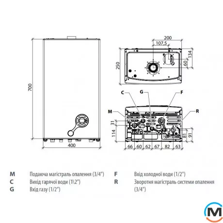 Газовый котел 2-контурный (турбо) FONDITAL CMKU22CG24 / CMEU22CG24 MINORCA CTFS 24 CU, Тип котла: Газовый традиционный, Тепловая мощность (кВт): 23, Тип камеры сгорания: Закрытая, фото , изображение 4