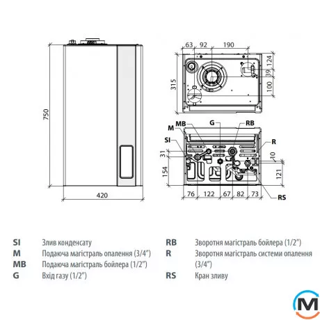Газовый котел с трехходовым клапаном 1-контурный FONDITAL KITU22KU24 ITACA CONDENSING KRB 24, Тип котла: Газовый конденсационный, Тепловая мощность (кВт): 23, Встроенный бойлер: Нет, Количество контуров: 3, фото , изображение 4