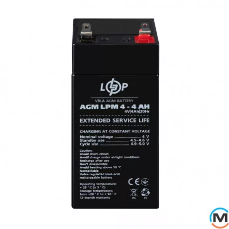 Аккумулятор LogicPower AGM LPM 4V - 4 Ah, фото , изображение 2