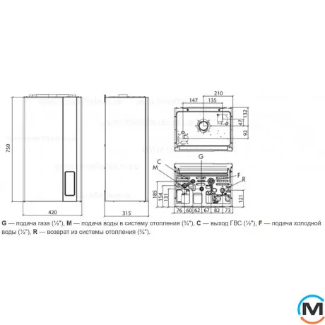 Газовый котел (турбо) 2-контурный (2 теплообменника) NOVA FLORIDA COBU32CA28 ORION CTFS 28, Тип котла: Газовый традиционный, Тепловая мощность (кВт): 28, Встроенный бойлер: Нет, Количество контуров: 2, фото , изображение 2