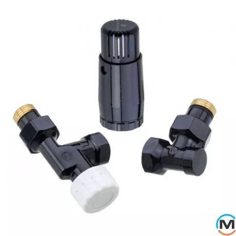 Комплект термостатический Schlosser GZ1/2 x GW1/2 аксиальный с головкой Mini M30x1,5 RAL9005 черный мат, фото 