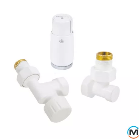 Комплект термостатический Schlosser GZ1/2 x GW1/2 белый аксиальный с головкой MINI M30x1,5, фото 