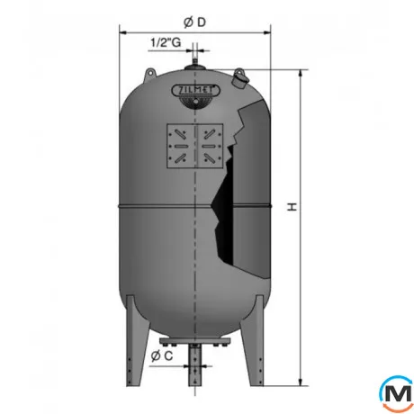 Бак розширювальний Zilmet ULTRA-PRO 200 л 1 1/2"G вертикальний, Діаметр різьблення: 1 1/2", Об'єм (л): 200, Виконання: Вертикальний, Макс. Тиск (бар): 10, фото , зображення 2