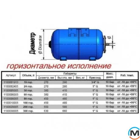 Бак расширительный Zilmet ULTRA-PRO 300 л 1 1/2"G горизонтальный, Диаметр резьбы: 1 1/2", Объем (л): 300, Исполнение: Горизонтальный, Макс.Давление(бар): 10, фото , изображение 2