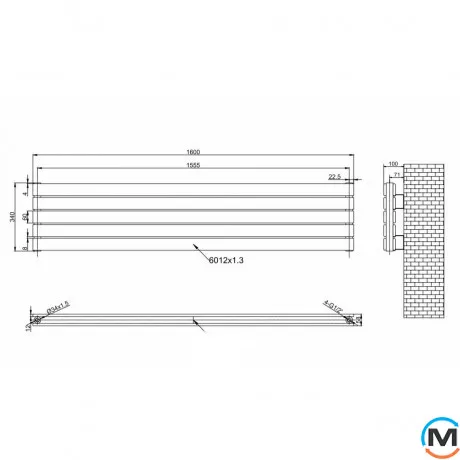 Горизонтальный дизайнерский отопительный радиатор ARTTIDESIGN Livorno II G 5/340/1600 белый матовый, фото , изображение 4