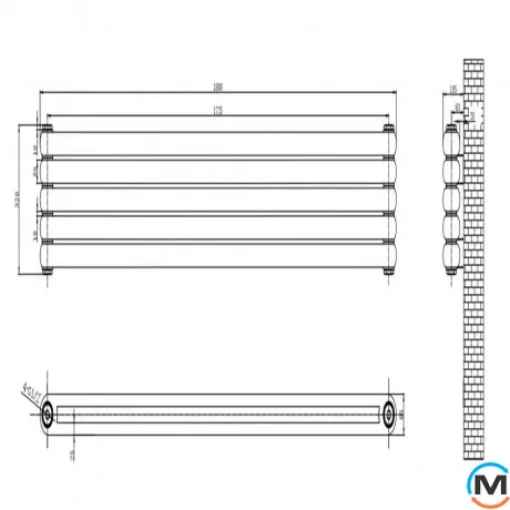 Горизонтальний радіатор опалення ARTTIDESIGN Sora 5/320/1800 чорний матовий, Виконання: Горизонтальний, Колір: Чорний, Висота (мм): 320, Глибина (мм): 105, Довжина (мм): 1800, фото , зображення 4