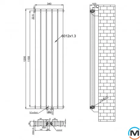 Дизайнерский вертикальный радиатор отопления ARTTIDESIGN Livorno II 5/1200/340/50 черный матовый, фото , изображение 4