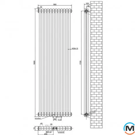 Вертикальний радіатор опалення ARTTIDESIGN Bari II 12/1800/560/50 білий матовий, Підключення радіатора: Нижнє, Виконання: Вертикальний, Колір: Білий, Висота (мм): 1800, Ширина (мм): 560, Кількість рядів: 2, фото , зображення 4
