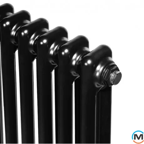 Вертикальный дизайнерский радиатор отопления ARTTIDESIGN Bari II 12/1200/560/50 черный матовый, Подключение радиатора: Нижнее, Исполнение: Вертикальный, Цвет: Черный, Высота (мм): 1200, Ширина (мм): 560, Количество рядов: 2, фото , изображение 3