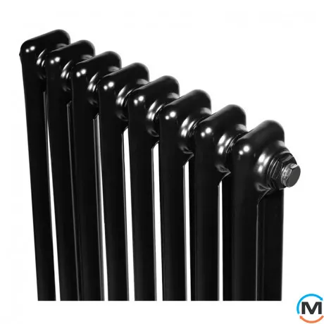 Вертикальный дизайнерский радиатор отопления ARTTIDESIGN Bari II 8/1800/380/50 черный матовый, Подключение радиатора: Нижнее, Исполнение: Вертикальный, Цвет: Черный, Высота (мм): 1800, Ширина (мм): 380, Количество рядов: 2, фото , изображение 3