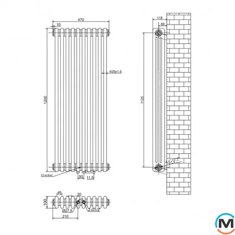 Вертикальный дизайнерский радиатор отопления ARTTIDESIGN Bari III 10/1200/470/50 черный матовый, Подключение радиатора: Нижнее, Исполнение: Вертикальный, Цвет: Черный, Высота (мм): 1200, Ширина (мм): 470, Количество рядов: 3, фото , изображение 4