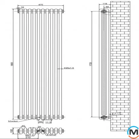 Вертикальний дизайнерський радіатор опалення ARTTIDESIGN Bari III 10/1800/470/50 сірий матовий, Підключення радіатора: Нижнє, Виконання: Вертикальний, Колір: Сірий, Висота (мм): 1800, Ширина (мм): 470, Кількість рядів: 3, фото , зображення 4