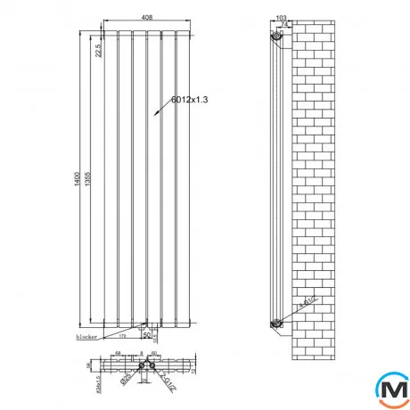 Вертикальный радиатор отопления ARTTIDESIGN Livorno II 6/1400/408/50 белый матовый, фото , изображение 4