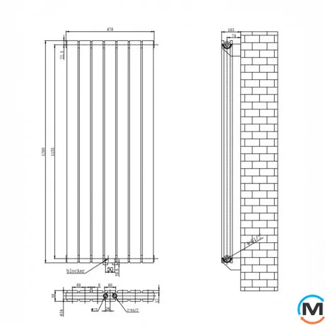 Вертикальный дизайнерский радиатор отопления ARTTIDESIGN Livorno II 7/1200/476/50 белый матовый, фото , изображение 4