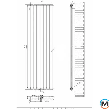 Вертикальний радіатор опалення ARTTIDESIGN Livorno II 7/1800/476/50 білий матовий, фото , зображення 4