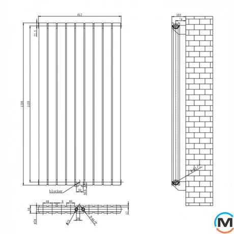 Вертикальний дизайнерський радіатор опалення ARTTIDESIGN Livorno II 9/1200/612/50 чорний матовий, фото , зображення 4