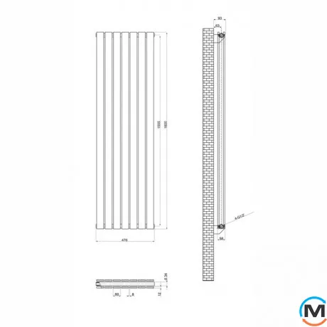 Вертикальний дизайнерський радіатор опалення ARTTIDESIGN Livorno II 7/1600/476/50 сірий матовий, фото , зображення 4