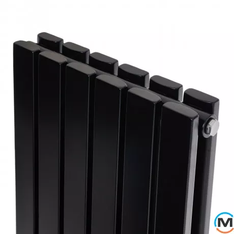 Вертикальний дизайнерський радіатор опалення ARTTIDESIGN Terni II 6/1800/354/50 чорний матовий, Підключення радіатора: Нижнє, Колір: Чорний, Висота (мм): 1800, Кількість рядів: 2, Довжина (мм): 354, фото , зображення 3