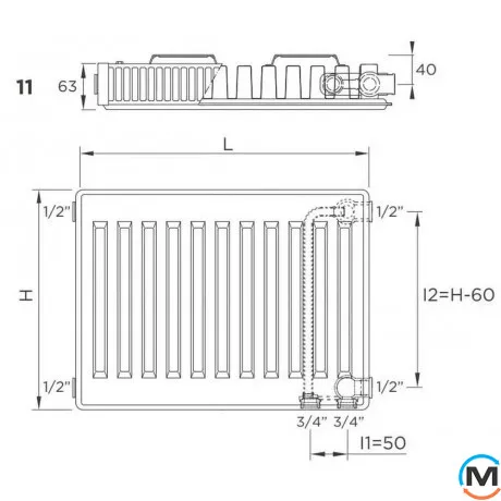 Радіатор сталевий DeLonghi Plattella V6 L тип 11 900x900, Тип радіатора: 11, Підключення радіатора: Нижнє, Висота (мм): 900, Довжина (мм): 900, фото , зображення 5
