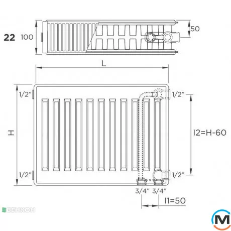 Радіатор сталевий DeLonghi Plattella V6 L тип 22 300x700, Тип радіатора: 22, Підключення радіатора: Нижнє, Висота (мм): 300, Довжина (мм): 700, фото , зображення 5