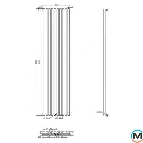 Радіатор ARTTIDESIGN Ancona 10/1800/460/50 білий матовий вертикальний дизайнерський, Виконання: Вертикальний, Колір: Білий, Висота (мм): 1800, Глибина (мм): 100, Ширина (мм): 460, Кількість секцій: 10, фото , зображення 5