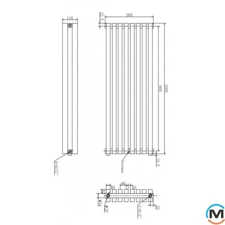 Радіатор ARTTIDESIGN Ancona II 8/1000/368 чорний матовий вертикальний дизайнерський, Виконання: Вертикальний, Колір: Чорний, Висота (мм): 1000, Глибина (мм): 110, Ширина (мм): 368, Кількість секцій: 8, фото , зображення 6