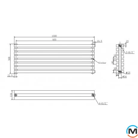 Радіатор ARTTIDESIGN Ancona II G 8/368/1000 чорний матовий горизонтальний дизайнерський, Виконання: Горизонтальний, Колір: Чорний, Висота (мм): 368, Глибина (мм): 130, Ширина (мм): 1000, Кількість секцій: 8, фото , зображення 7